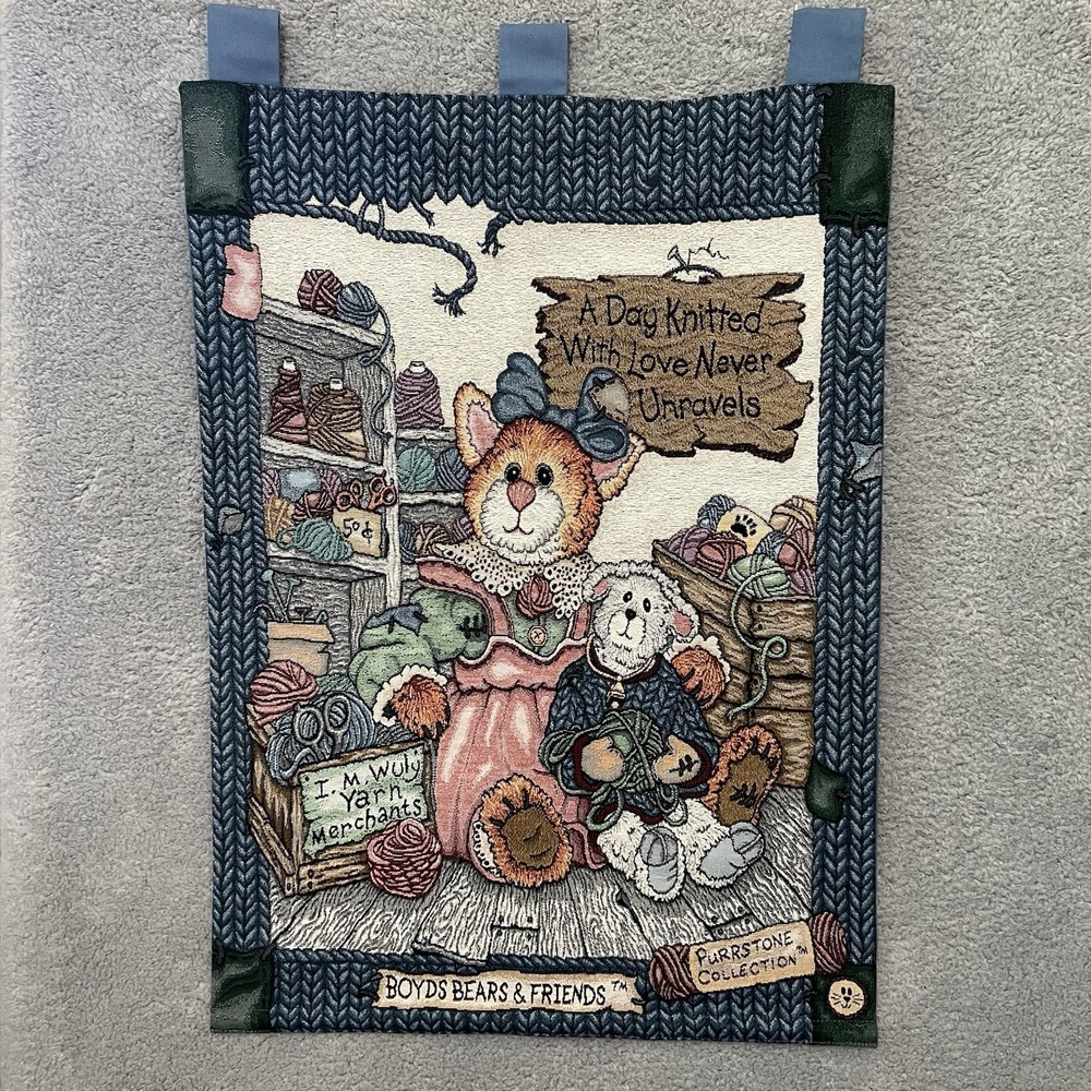 Boyds Bears Tapestry Yarn Merchants 26"x36" USA Wall Hanging
